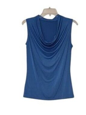 Worthington Womens Blue Sleeveless Cowl Neck Blouse Size Petite XL PXL